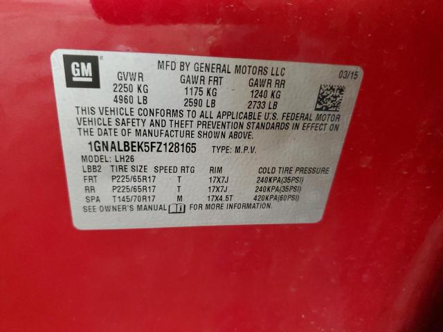 1GNALBEK5FZ128165 - 2015 CHEVROLET EQUINOX LT წითელი ფოტო 13