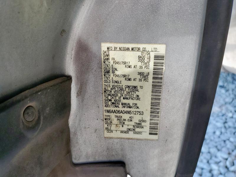 1N6AA06A04N512753 - 2004 NISSAN TITAN XE 银色 照片 13