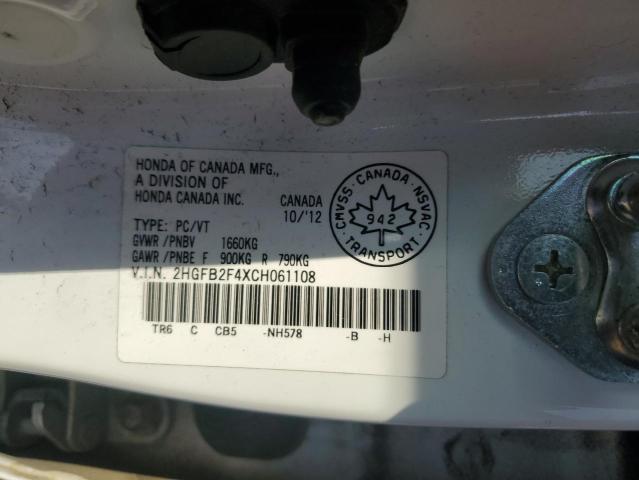 2HGFB2F4XCH061108 - 2012 HONDA CIVIC LX SILVER photo 12