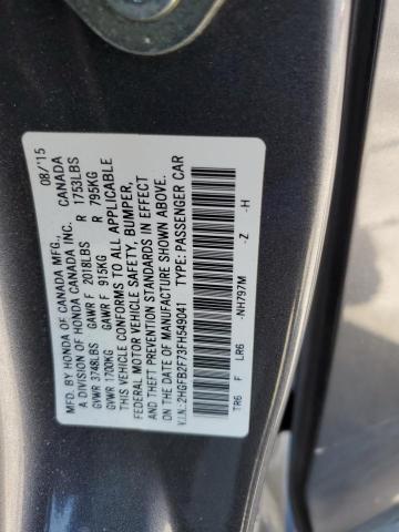 2HGFB2F73FH549041 - 2015 HONDA CIVIC SE GRAY photo 12