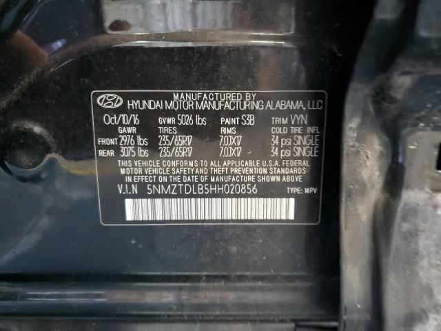 5NMZTDLB5HH020856 - 2017 HYUNDAI SANTA FE S BLACK photo 13