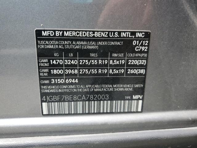 4JGBF7BE8CA782003 - 2012 MERCEDES-BENZ GL 450 4MATIC GRAY photo 13