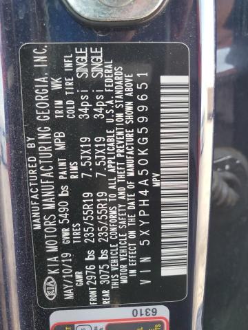 5XYPH4A50KG599651 - 2019 KIA SORENTO EX BLUE photo 13