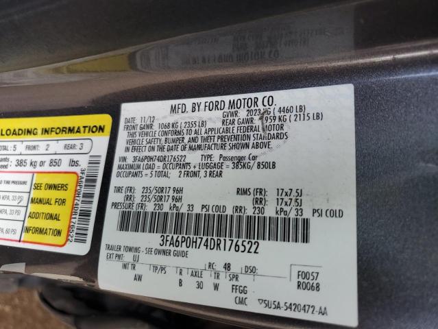 3FA6P0H74DR176522 - 2013 FORD FUSION SE ნაცრისფერი ფოტო 12