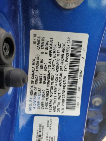 2HGFC2F58JH527380 - 2018 HONDA CIVIC LX ლურჯი ფოტო 12