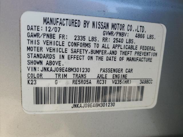 JNKAJ09E48M301230 - 2008 INFINITI EX35 BASE SILVER photo 14