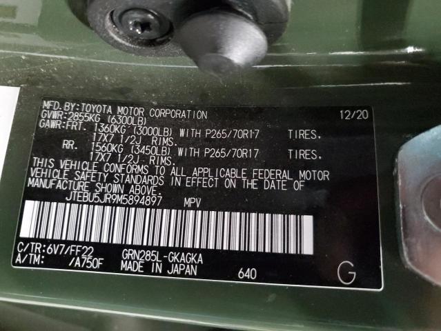 JTEBU5JR9M5894897 - 2021 TOYOTA 4RUNNER SR5/SR5 PREMIUM 绿色 照片 14