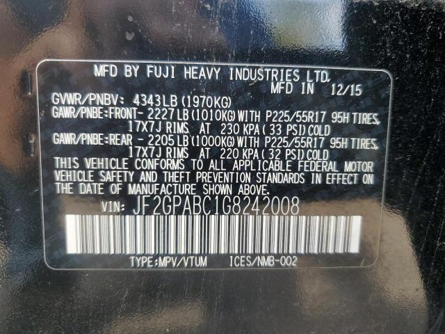 JF2GPABC1G8242008 - 2016 SUBARU CROSSTREK PREMIUM BLACK photo 12