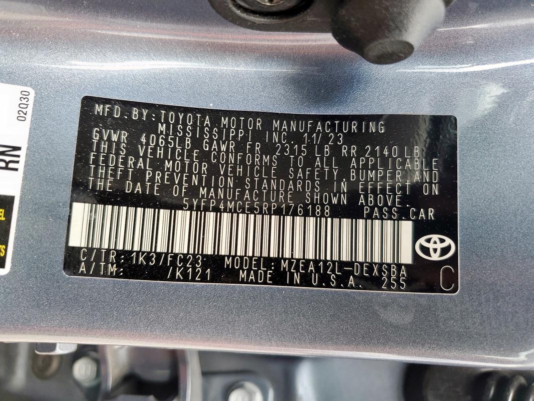 5YFP4MCE5RP176188 - 2024 TOYOTA COROLLA SE GRAY photo 13