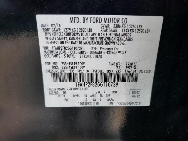 1FAHP2F82GG110739 - 2016 FORD TAURUS LIMITED BLACK photo 12