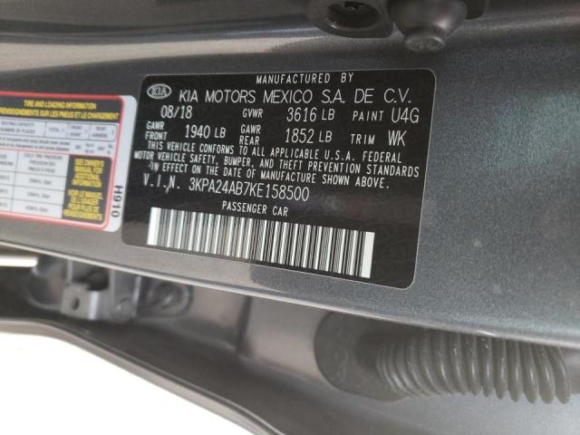 3KPA24AB7KE158500 - 2019 KIA RIO S GRAY photo 12