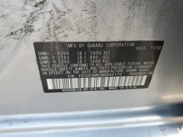 4S3GKAM67M3602170 - 2021 SUBARU IMPREZA SPORT 银色 照片 12