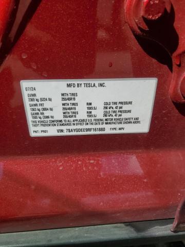 7SAYGDEE9RF161880 - 2024 TESLA MODEL Y 红色 照片 12
