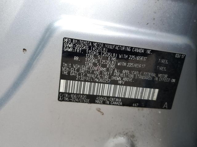 2T3ZFREV7HW360257 - 2017 TOYOTA RAV4 LE SILVER photo 12