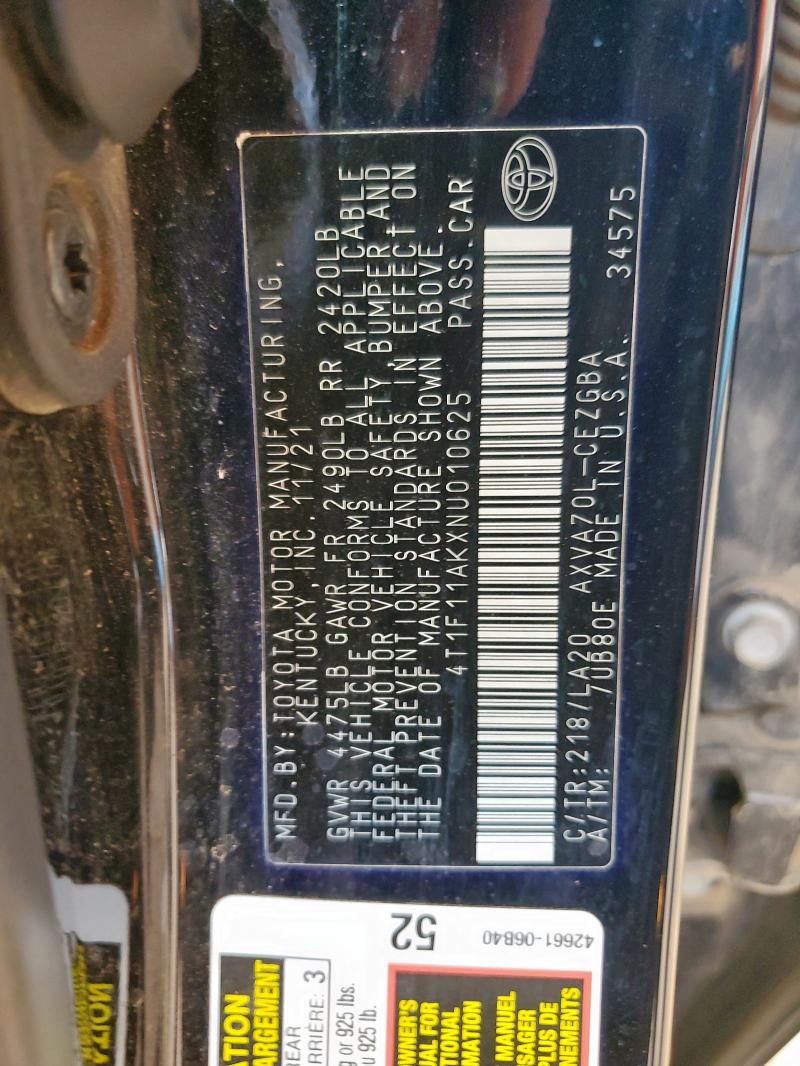 4T1F11AKXNU010625 - 2022 TOYOTA CAMRY XLE Қара фото 13