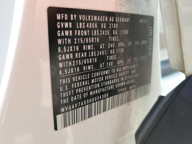 WVGAV7AX9HK034380 - 2017 VOLKSWAGEN TIGUAN S WHITE photo 13