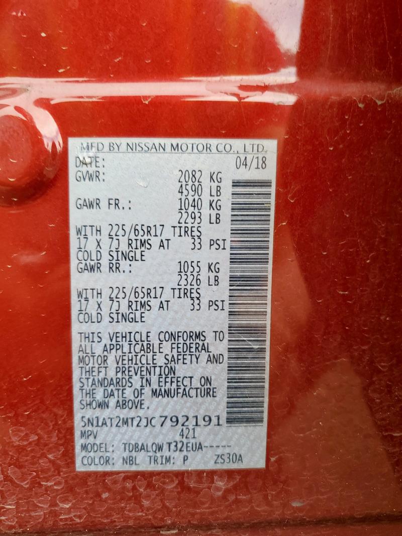 5N1AT2MT2JC792191 - 2018 NISSAN ROGUE S RED photo 13