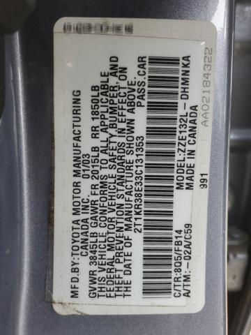 2T1KR38E33C131353 - 2003 TOYOTA COROLLA MA XR BLUE photo 12