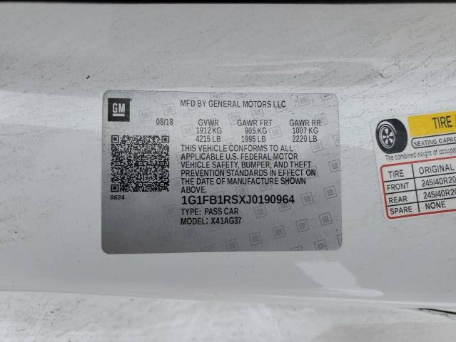 1G1FB1RSXJ0190964 - 2018 CHEVROLET CAMARO LT WHITE photo 13