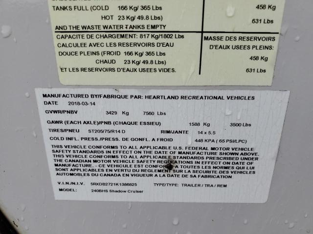 5RXDB2721K1386825 - 2019 HEARTLAND SHADOWCRSR Сірий фото 10