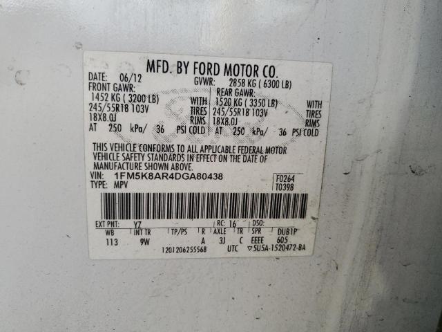 1FM5K8AR4DGA80438 - 2013 FORD EXPLORER POLICE INTERCEPTOR WHITE photo 13