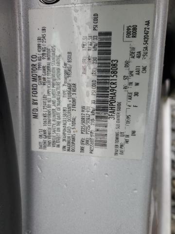 3FAHP0HA9CR158083 - 2012 FORD FUSION SE SILVER photo 13