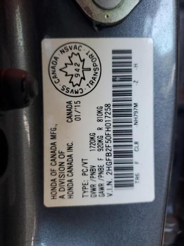 2HGFB2F50FH017258 - 2015 HONDA CIVIC LX GRAY photo 12