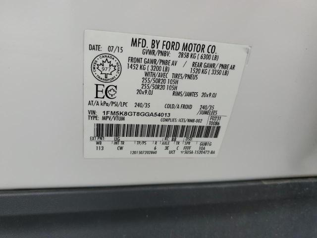 1FM5K8GT8GGA54013 - 2016 FORD EXPLORER SPORT WHITE photo 13