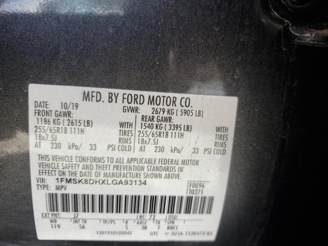 1FMSK8DHXLGA93134 - 2020 FORD EXPLORER XLT CHARCOAL photo 12