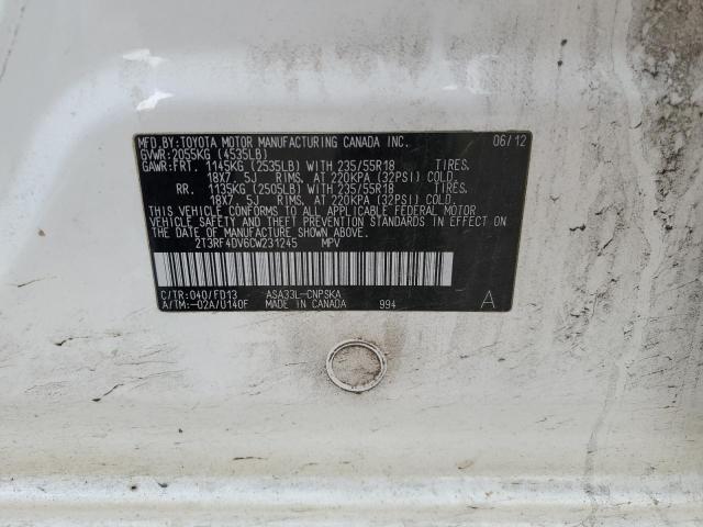 2T3RF4DV6CW231245 - 2012 TOYOTA RAV4 SPORT WHITE photo 13