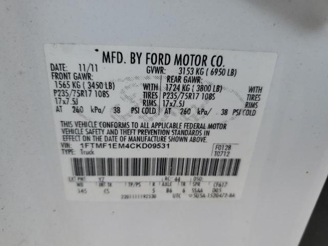 1FTMF1EM4CKD09531 - 2012 FORD F150 WHITE photo 12