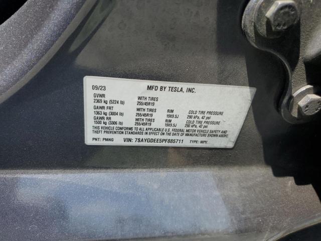 7SAYGDEE5PF885711 - 2023 TESLA MODEL Y Szary zdjęcie 12
