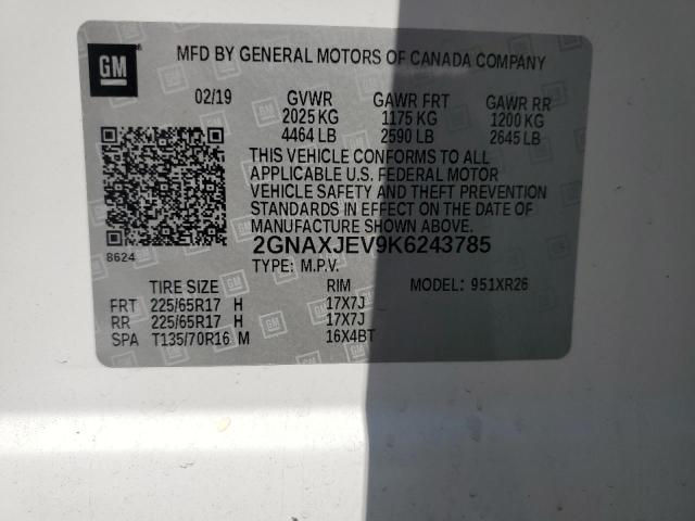 2GNAXJEV9K6243785 - 2019 CHEVROLET EQUINOX LT Beyaz fotoğraf 14