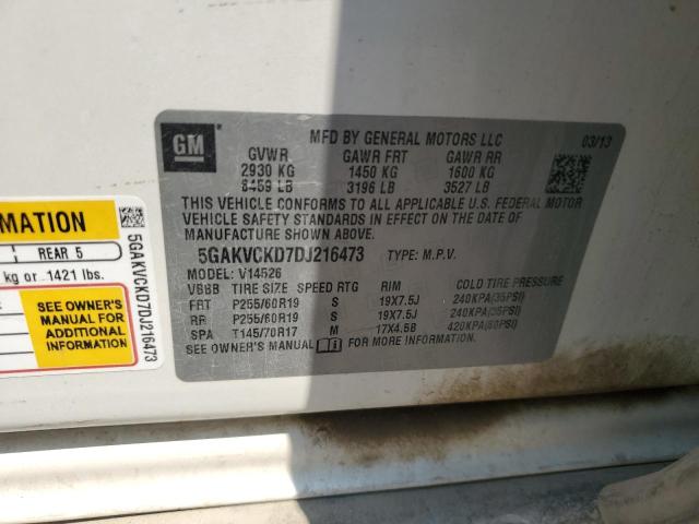 5GAKVCKD7DJ216473 - 2013 BUICK ENCLAVE WHITE photo 13