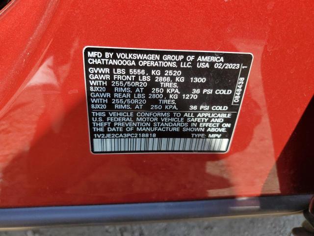 1V2JE2CA3PC218818 - 2023 VOLKSWAGEN ATLAS CROS SE Rouge photo 13