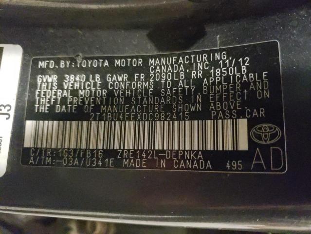 2T1BU4EEXDC982415 - 2013 TOYOTA COROLLA BASE 灰色 照片 13