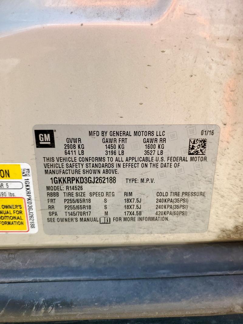 1GKKRPKD3GJ262188 - 2016 GMC ACADIA SLE BEIGE photo 13