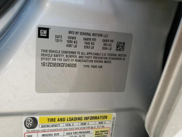 1G1ZC5E0XCF246035 - 2012 CHEVROLET MALIBU 1LT SILVER photo 12