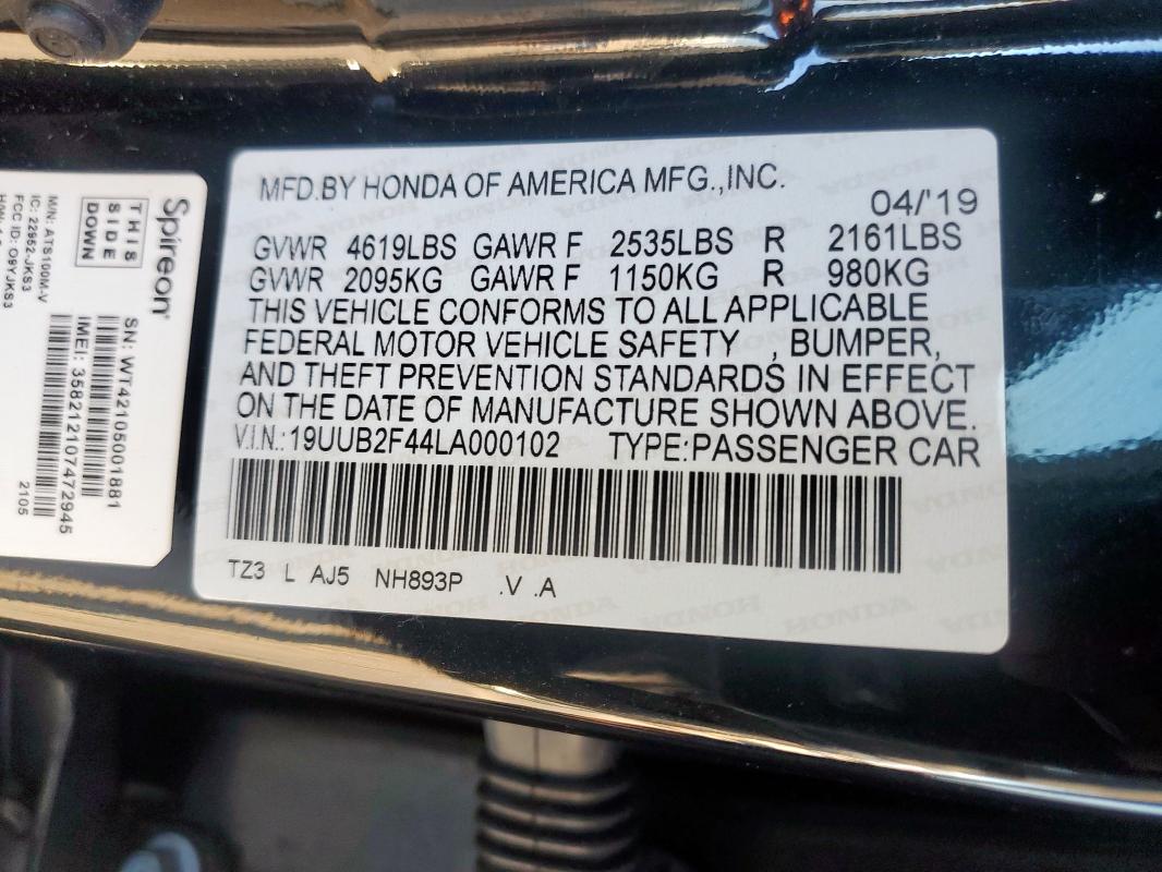 19UUB2F44LA000102 - 2020 ACURA TLX TECHNOLOGY BLACK photo 13