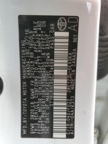 2T1BURHE6GC714698 - 2016 TOYOTA COROLLA L WHITE photo 12