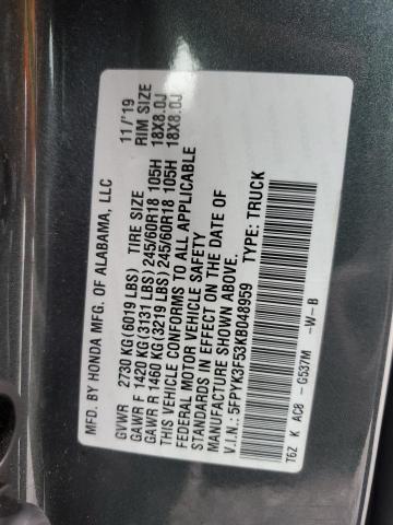 5FPYK3F53KB048959 - 2019 HONDA RIDGELINE RTL მწვანე ფოტო 13