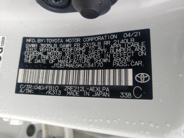 JTDEPMAE6MJ184170 - 2021 TOYOTA COROLLA LE 白色 照片 12