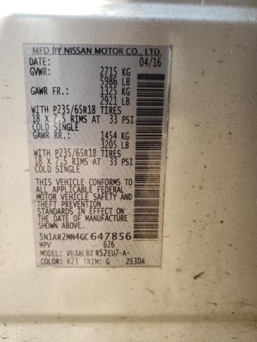 5N1AR2MN4GC647856 - 2016 NISSAN PATHFINDER S Argent photo 12