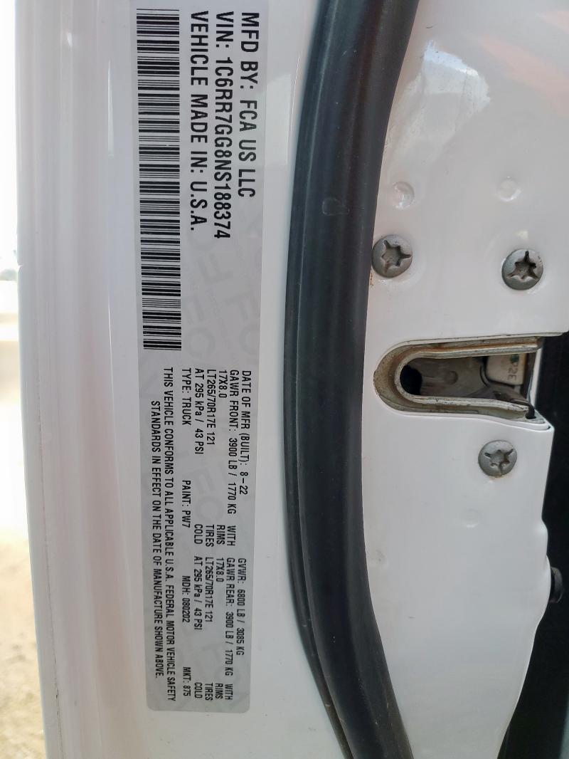 1C6RR7GG8NS188374 - 2022 RAM 1500 CLASSIC SLT Blanc photo 14