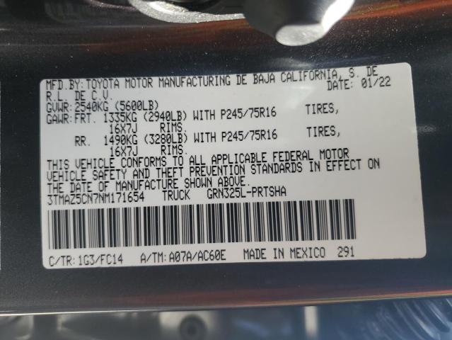 3TMAZ5CN7NM171654 - 2022 TOYOTA TACOMA DOUBLE CAB Gri fotoğraf 12
