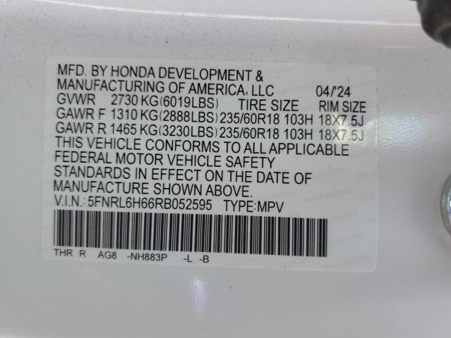 5FNRL6H66RB052595 - 2024 HONDA ODYSSEY EXL თეთრი ფოტო 13