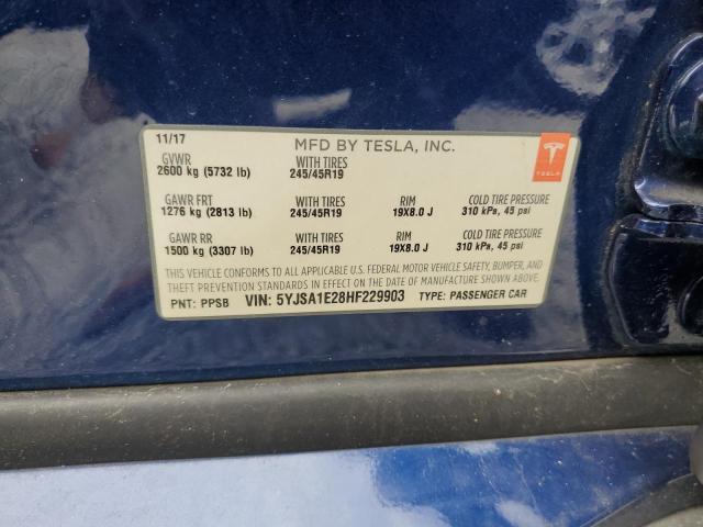 5YJSA1E28HF229903 - 2017 TESLA MODEL S أزرق صورة 12