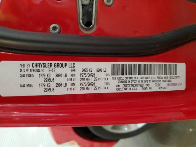 1C6RD7KT9CS227392 - 2012 DODGE RAM 1500 ST 红色 照片 12