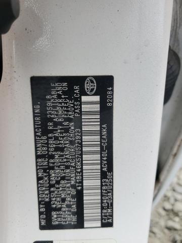 4T1BE46K57U573923 - 2007 TOYOTA CAMRY CE WHITE photo 12