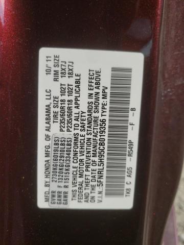 5FNRL5H95CB019356 - 2012 HONDA ODYSSEY TOURING BURGUNDY photo 13